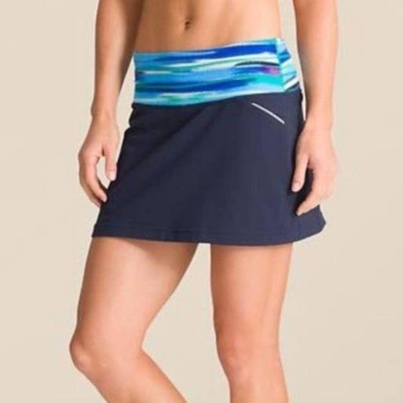 Athleta Skort Small Navy Blue Mini Grenadine Airbrush Relay Lines Mid Rise Lined - Picture 1 of 11